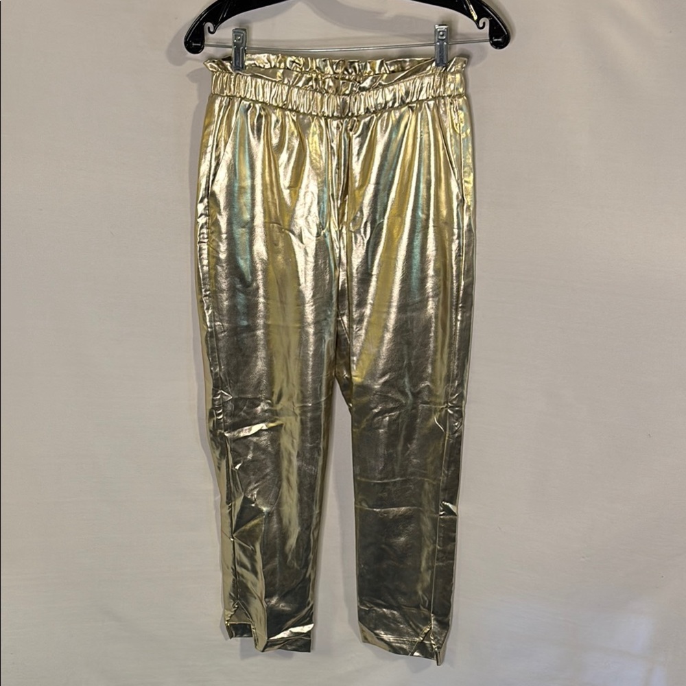 FRAME Metallic Pull-On Pants Gold Size XS